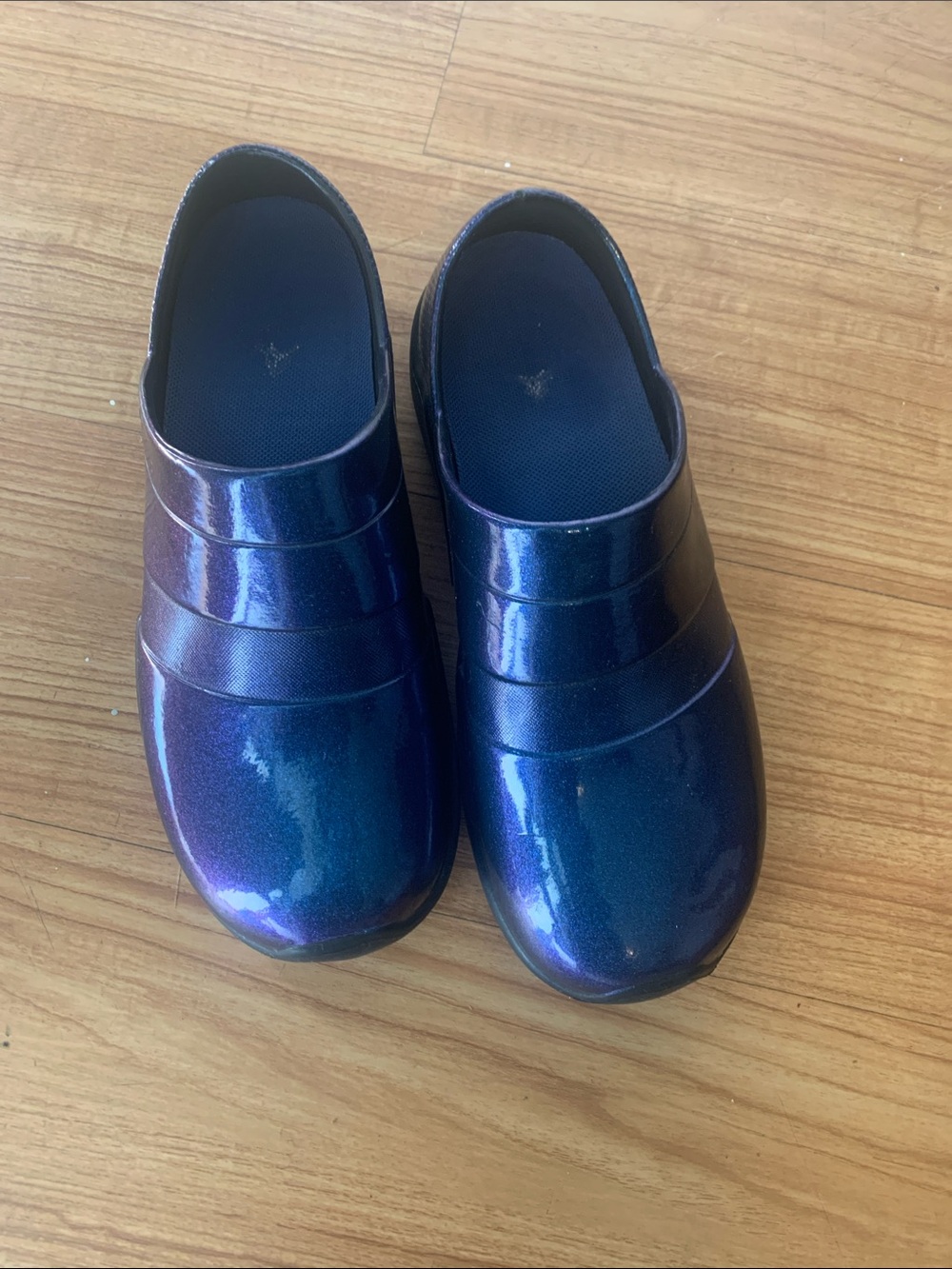 Iridescent Blue-Purple Slip-On Mules